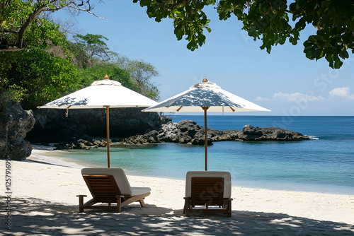 lounge chairs and umbrellas on the beach