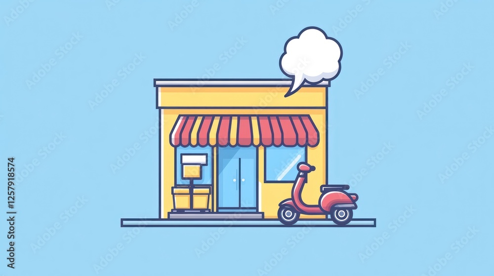 Naklejka premium Small Shopfront with Scooter, Simple Illustration