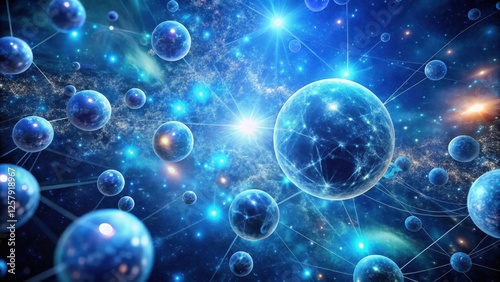 Wallpaper Mural Cosmic atmosphere with glowing blue molecules suspended in a dark background, evoking a sense of mystery and wonder , night Torontodigital.ca