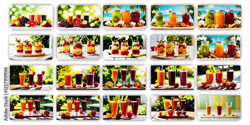 Stylish modern poster design with dog, jewellery, home, food, juice, pattern, seamless, cake,