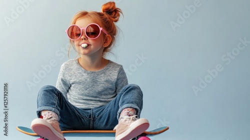 cool girl on skateboard with marshmallow photo