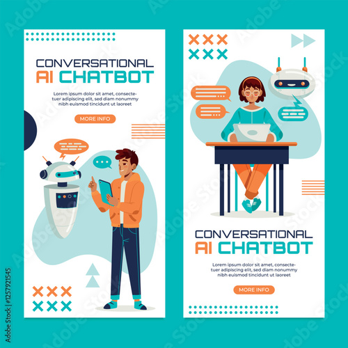 Flat conversational ai chatbot vertical banner template set