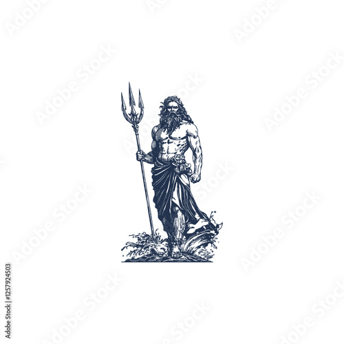 Poseidon ancient greek mythology King of the sea design vector template logo illustration