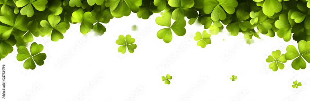 St. Patrick's Day, green clover leaves floating in the air, transparent background PNG element for banner decoration or design elements. St. Patrick's Day, green clover leaves floating in the air, transparent background PNG element for banner decoration or design elements.