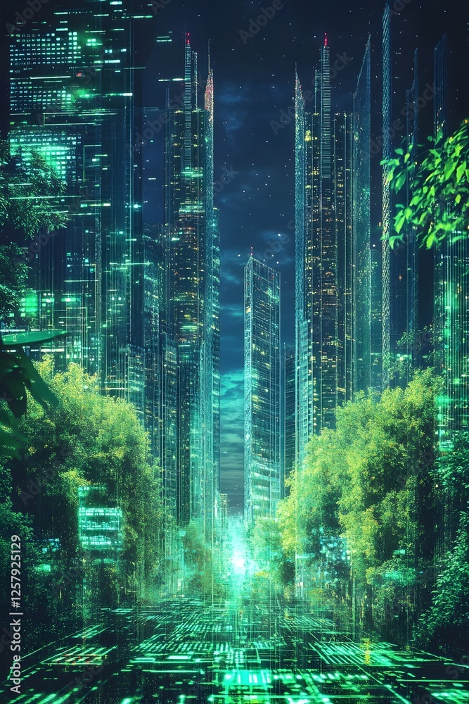 Futuristic Eco-Tech Smart City Hologram Background for Commercial Use Futuristic Eco-Tech Smart City Hologram Background for Commercial Use