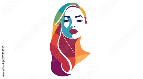 Colorful abstract woman portrait logo in modern style.