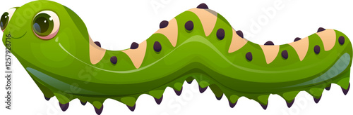 Cartoon funny caterpillar insect character with vibrant green color, expressive eyes, segmented body and playful smile. Isolated vector crawling larva or worm garden pest personage for children book