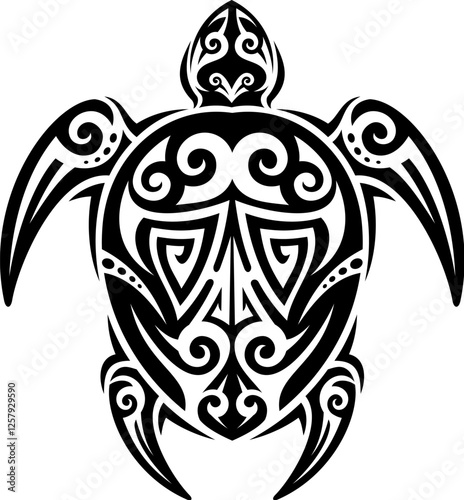 Maori tribal turtle animal tattoo from Polynesian or Hawaiian pattern ornament, vector art design. Abstract tribal tattoo of sea turtle with intricate sharp lines in Celtic or Maori tribal design