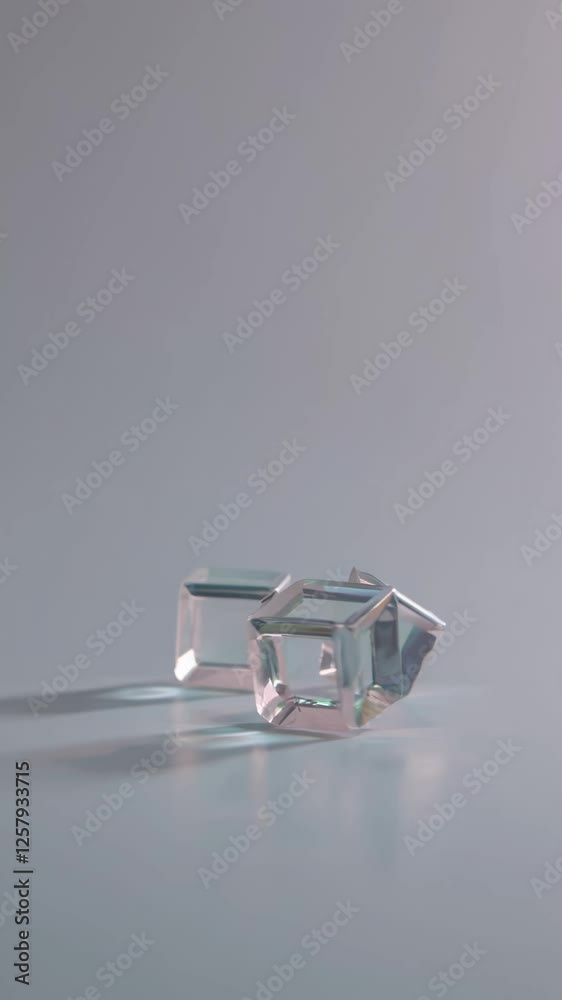 transparent iridescent cubes shifting and reflecting soft pastel light, transparent iridescent cubes shifting and reflecting soft pastel light,