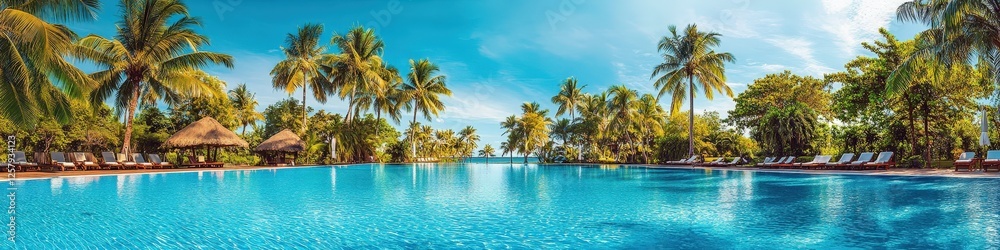 beautiful swimming pool and palm trees. Selective focus beautiful swimming pool and palm trees. Selective focus