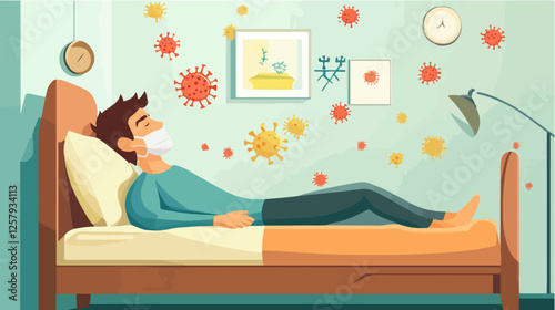 Illustration of a sick person. Flu. Disease.