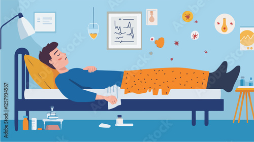 Illustration of a sick person. Flu. Disease.