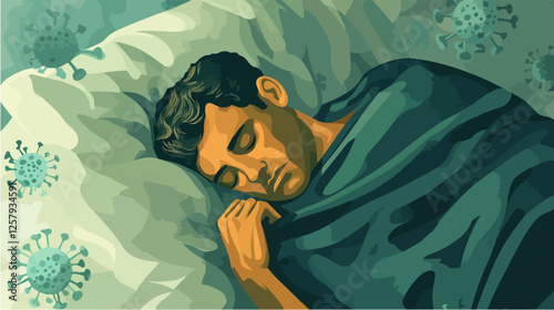 Illustration of a sick person. Flu. Disease.