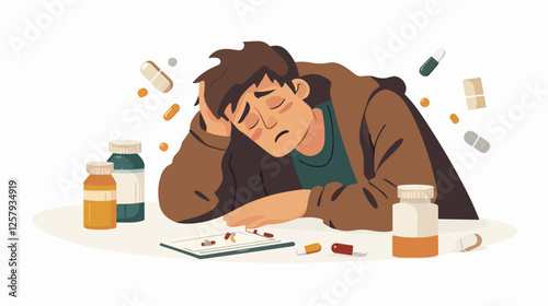 Illustration of a sick person. Flu. Disease.