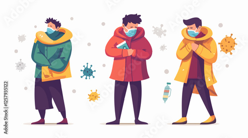 Illustration of a sick person. Flu. Disease.