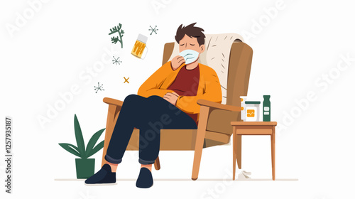 Illustration of a sick person. Flu. Disease.