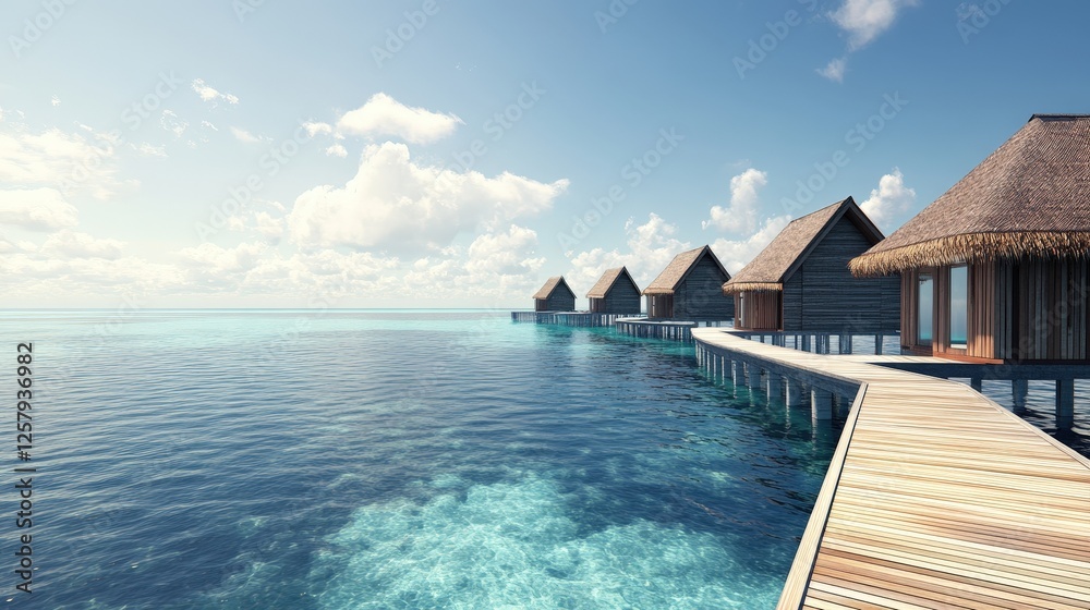 Naklejka premium bungalow on the ocean. Selective focus