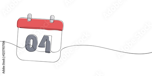 Simple one-line drawing of a desk calendar displaying fourth day of the month. The minimalistic design represents new beginnings, celebrations, and planning.