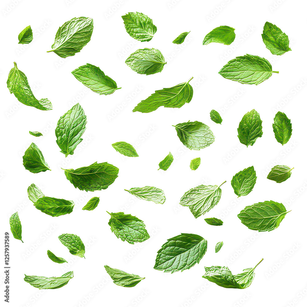 fresh mint leaves isolated on transparent background, PNG