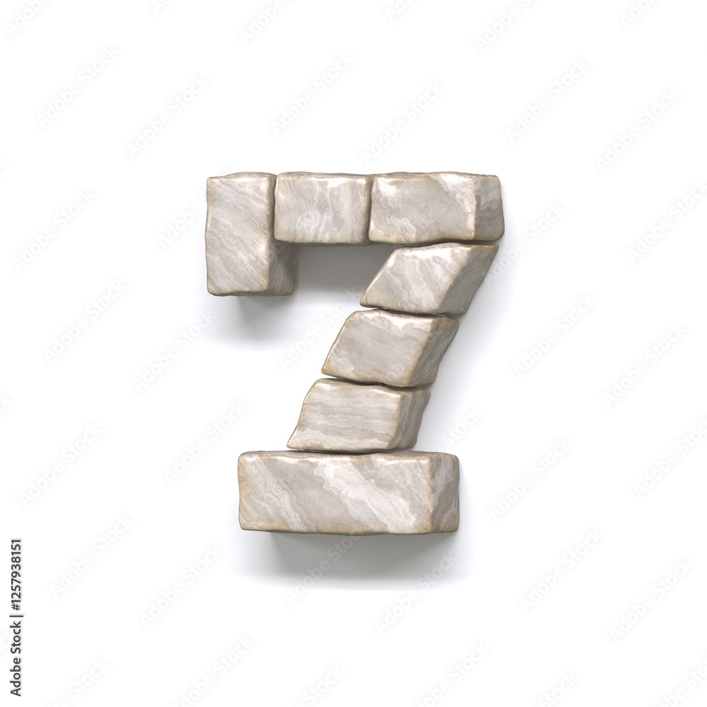 Stone wall font Number 7 SEVEN 3D