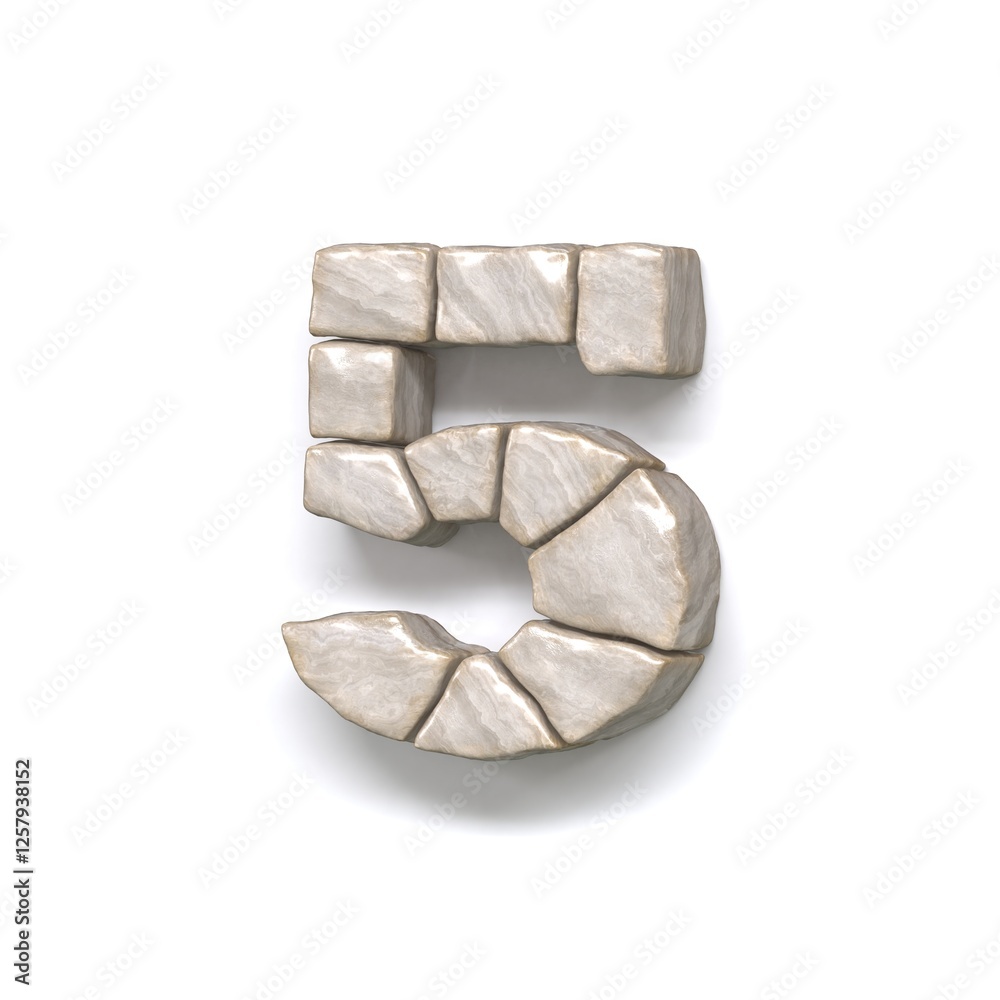 Stone wall font Number 5 FIVE 3D