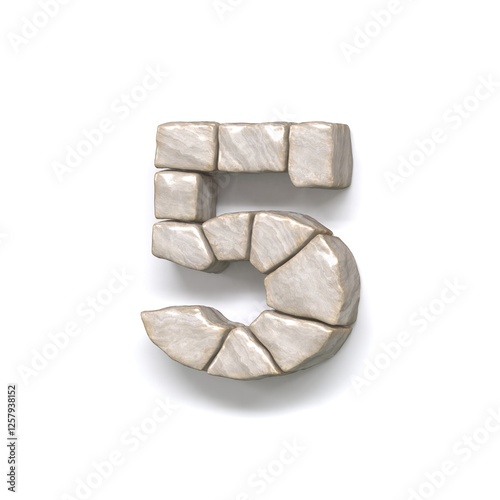 Stone wall font Number 5 FIVE 3D