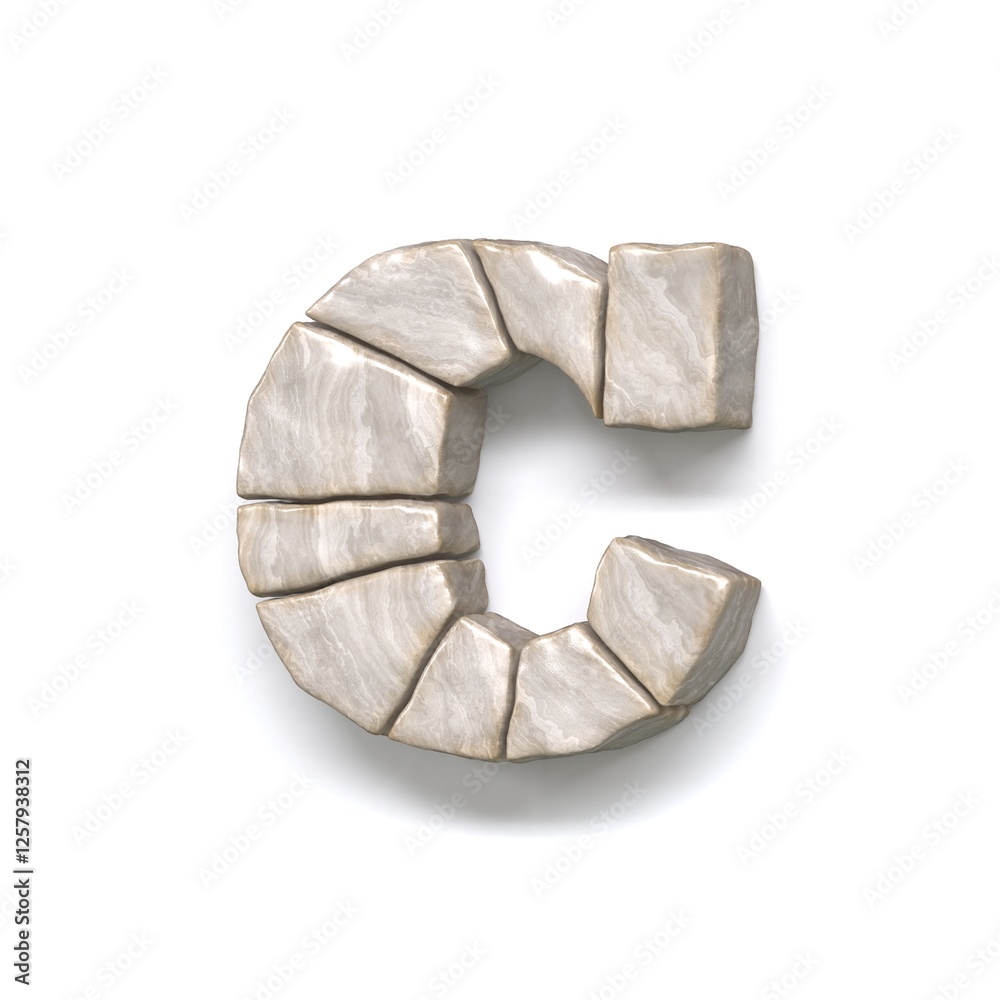 Stone wall font Letter C 3D