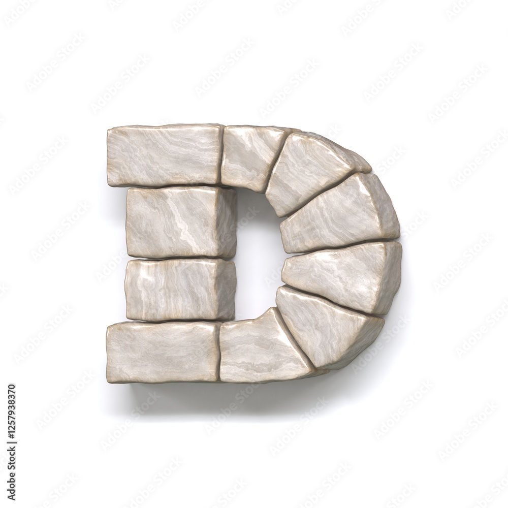 Stone wall font Letter D 3D