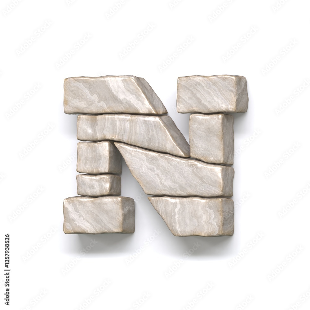 Stone wall font Letter N 3D