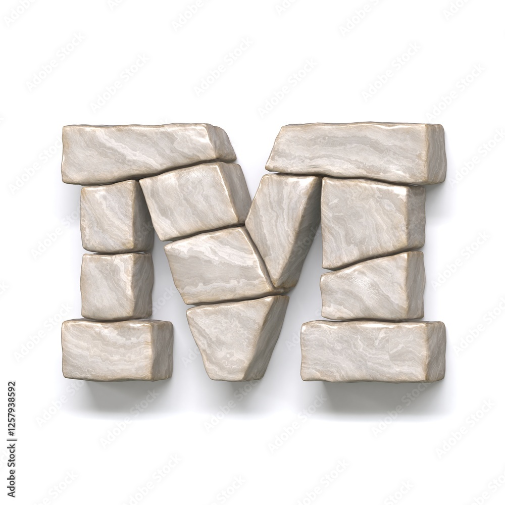 Stone wall font Letter M 3D