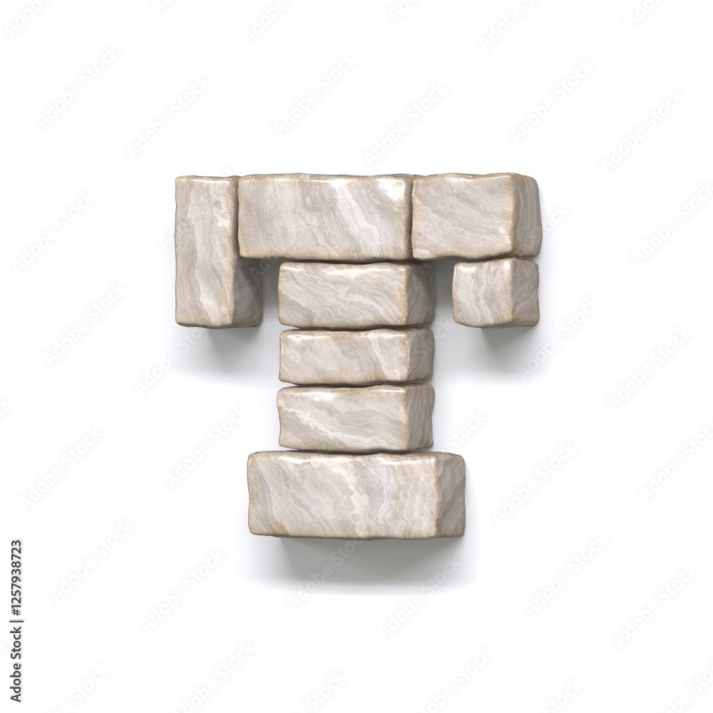 Stone wall font Letter T 3D