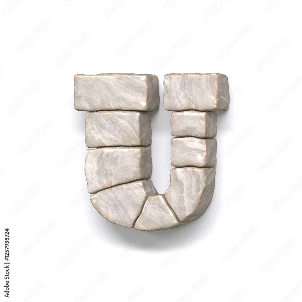 Stone wall font Letter U 3D