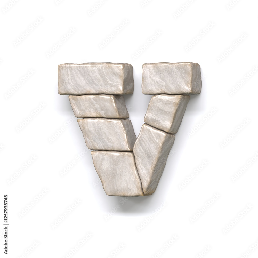 Stone wall font Letter V 3D