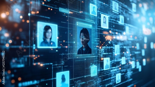 AI-powered recruitment system scanning potential job candidates, automation in HR and corporate hiring.