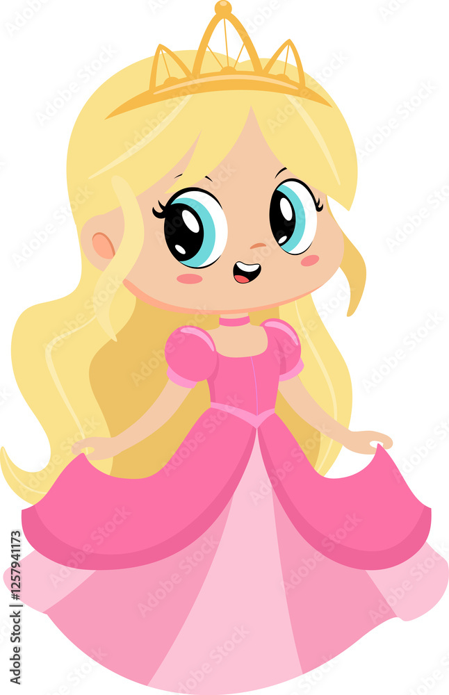 Cute Little Princess Girl Cartoon Character With Golden Crown Cute Little Princess Girl Cartoon Character With Golden Crown