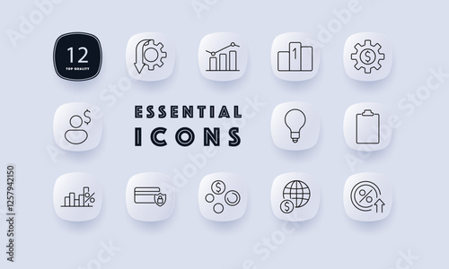 Financial growth and economy set icon. Investment, statistics, ranking, financial strategy, budgeting, innovation, business planning, banking security, global finance, interest rates
