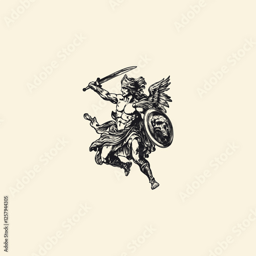 Perseus Greek mythology design vector template illustration