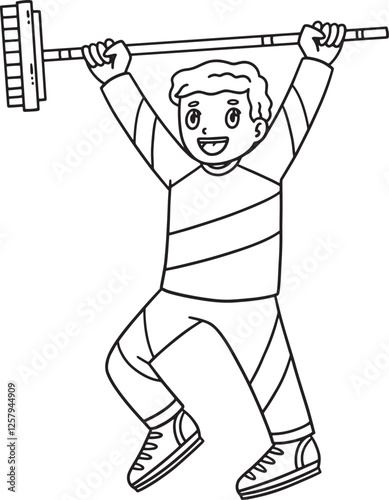 Curling Male Curler Raising Broom Isolated 
