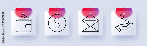 Money and transactions set icon. Wallet, cash, savings, financial security, investment, banking, income, expense management, money transfers, payment methods