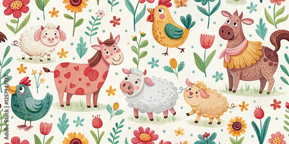 Naklejka premium Cute Farmyard Animals Urban Exploration Hand Painted Photography - Rustic Barn, Grunge Texture, Vintage Style