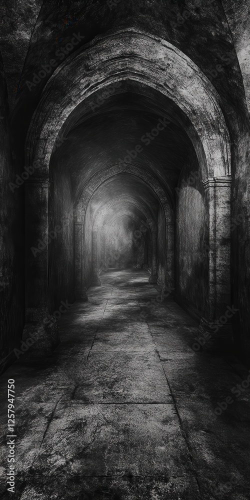 black and white image of a tunnel, illuminated only by faint overhead lights black and white image of a tunnel, illuminated only by faint overhead lights