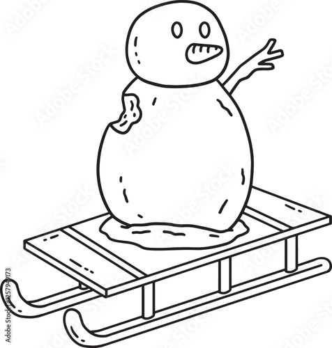 Sledding Snowman Isolated Coloring Page for Kids