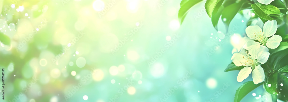 Spring Background with Blooming Apple Tree Flowers – Blurred Nature Landscape Banner