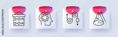 Education and mathematics set icon. Math board, analytical thinking, mechanical process, geometry, learning, logic, engineering, academic development