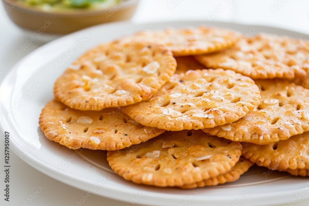 Spicy crackers on plate with salsa and herbs. Neural network AI generated Spicy crackers on plate with salsa and herbs. Neural network AI generated