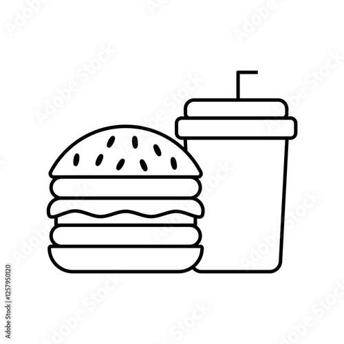 Fast Food Unhealthy Diet Icon. Vector Linear Illustration of Burger and Soda. Fast Food Unhealthy Diet in Line Style Design. Burger and Soda Symbol.