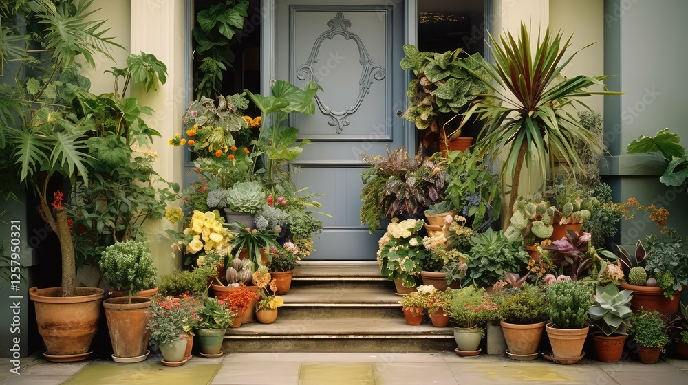 display potted plants by front door display potted plants by front door