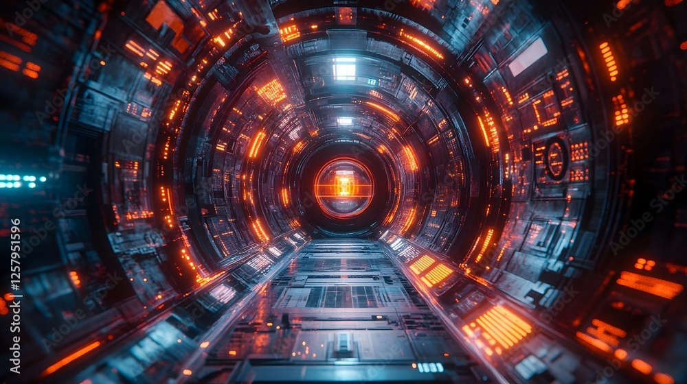 Fototapeta premium Futuristic Virtual Hologram Teleportation Showcasing Advanced Digital Interfaces and Dynamic Sci-Fi Portals