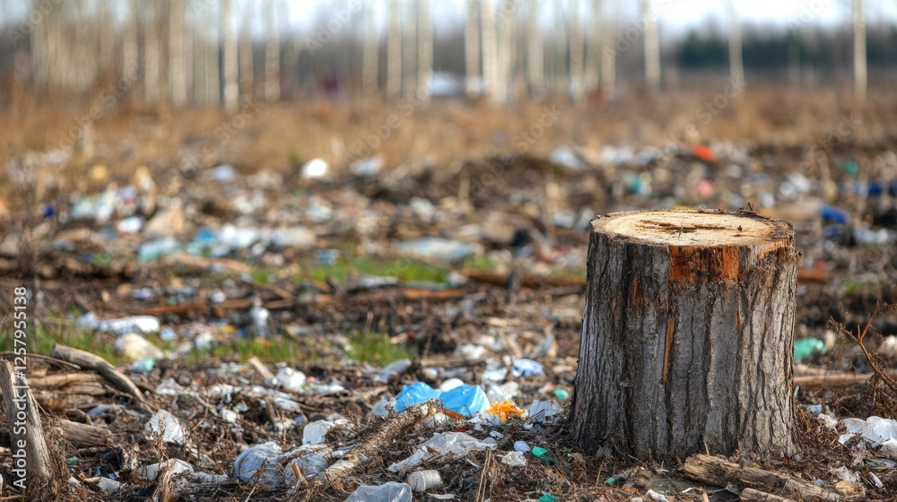 Obraz premium Polluted Forest Stump - Environmental Disaster