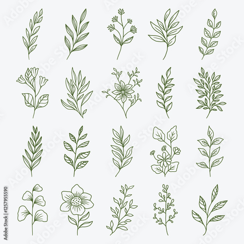 Wallpaper Mural Set of leaves hand drawn vector Torontodigital.ca